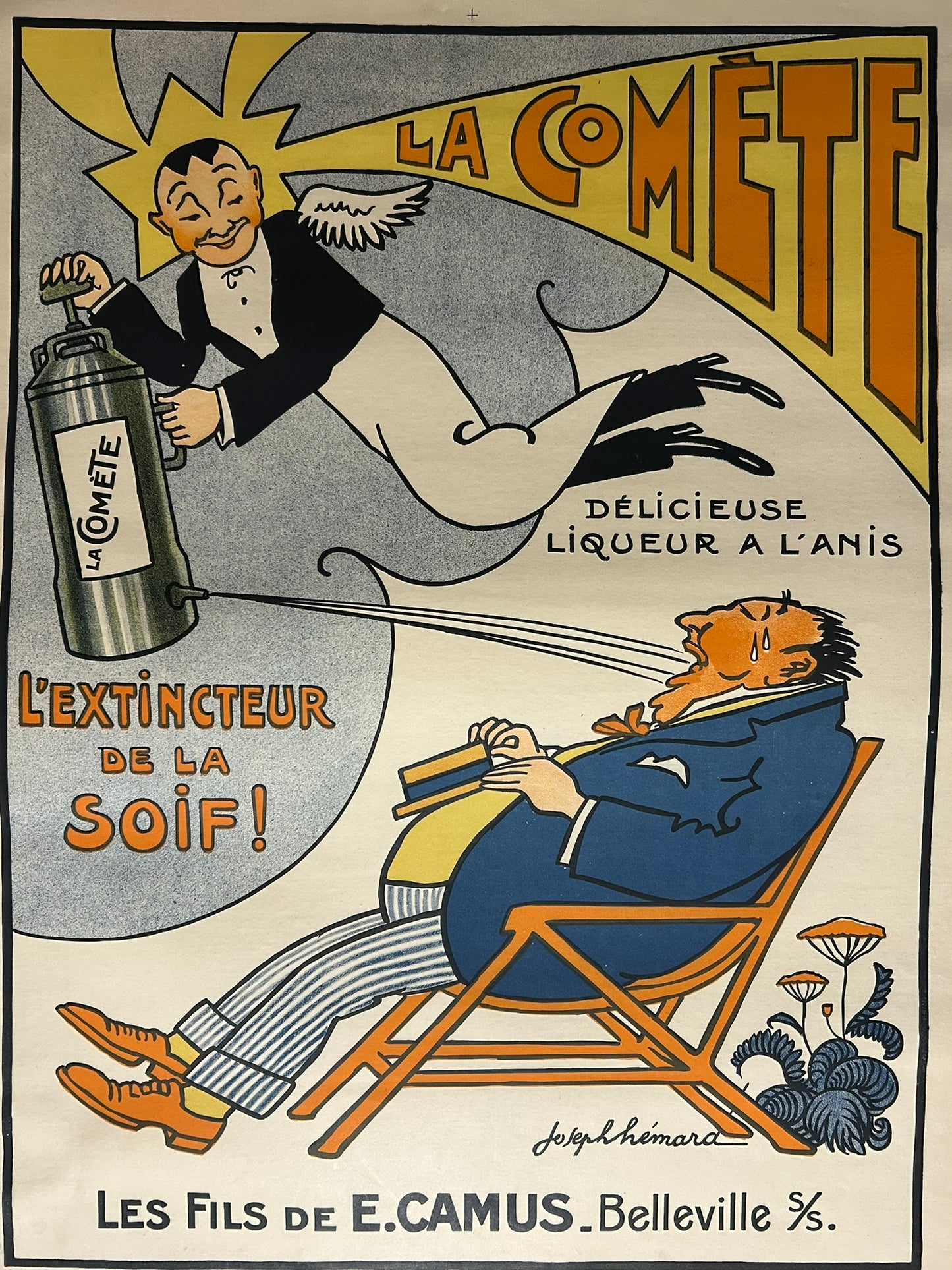 ANTIQUE FRENCH POSTER LA COMETE ANISE LIQUOR