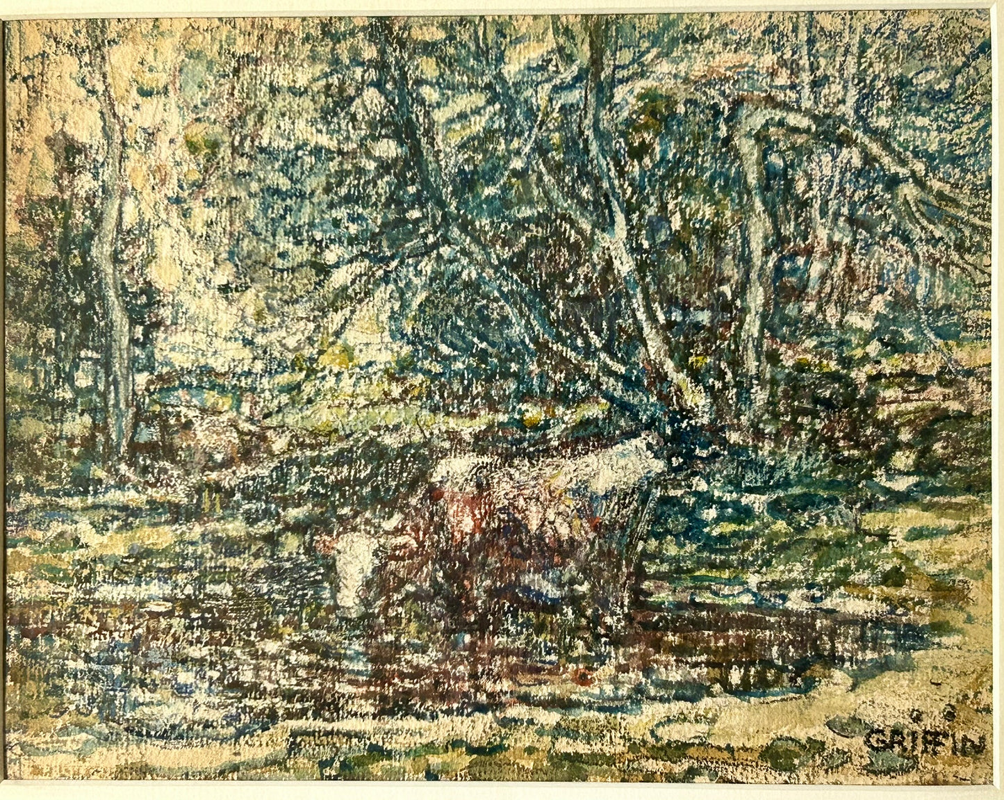 WALTER GRIFFIN CONN. & MAINE ARTIST WATERCOLOR OF C0W