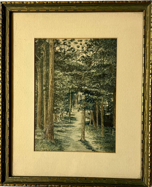 H. E. WILSON WATERCOLOR OF TREES AND PATH