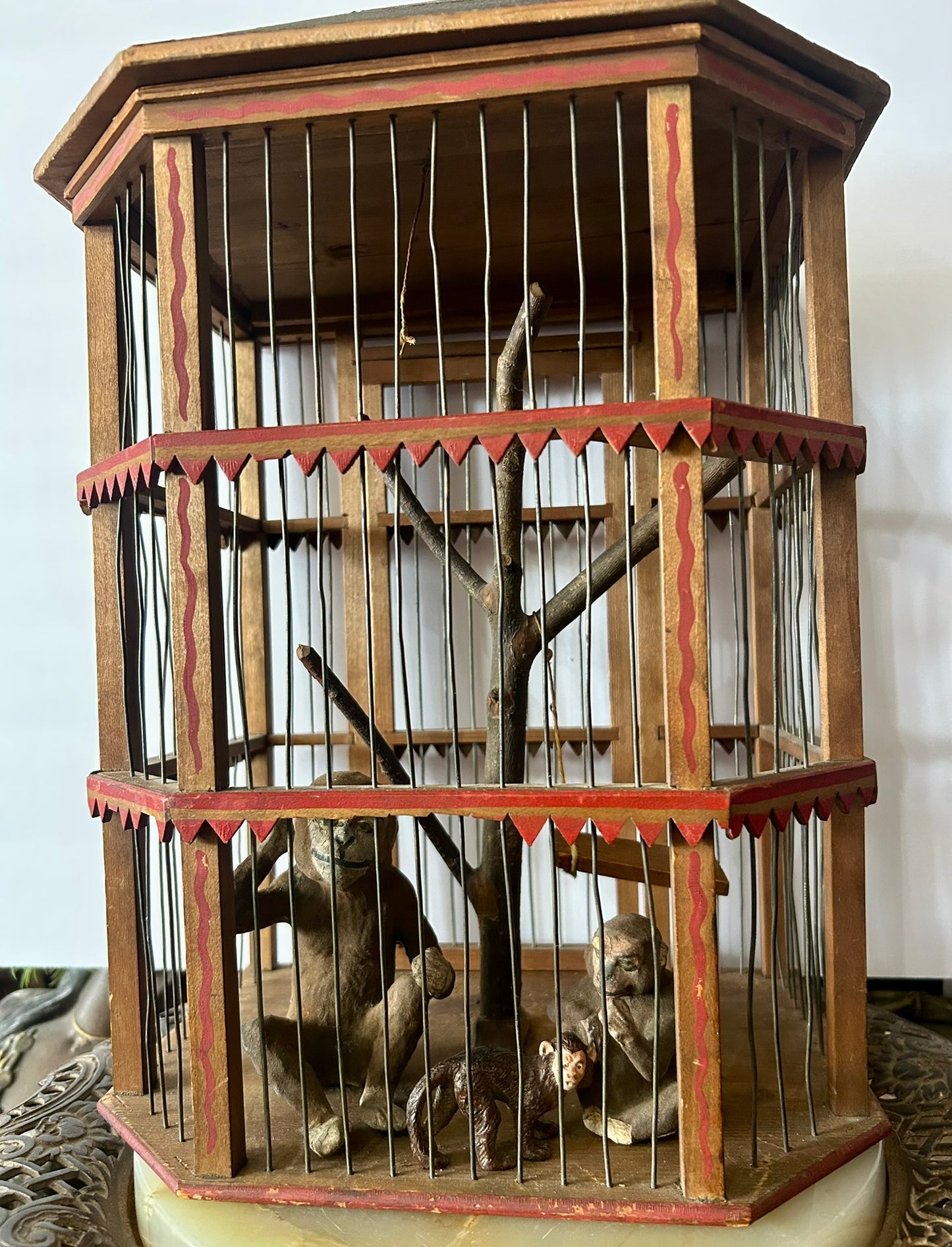 FOLK ART ANTIQUE PAINT DECORATED MONKEY CAGE