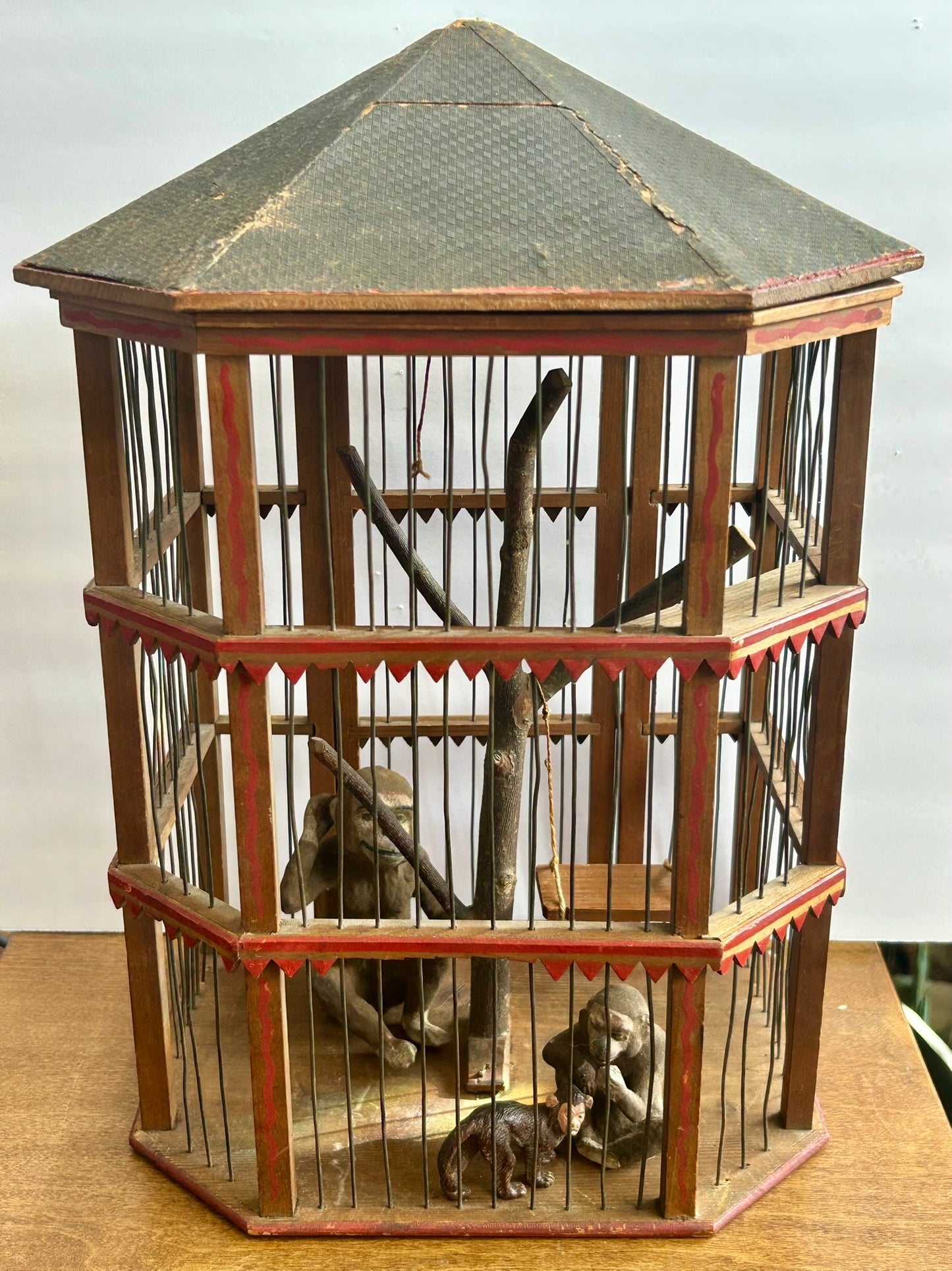 FOLK ART ANTIQUE PAINT DECORATED MONKEY CAGE