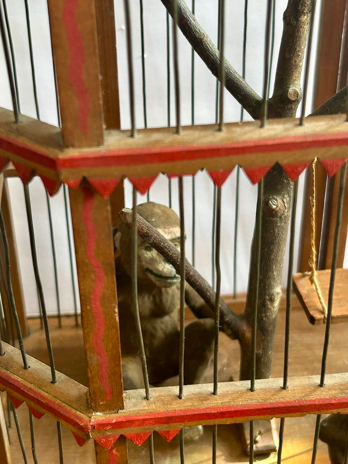 FOLK ART ANTIQUE PAINT DECORATED MONKEY CAGE