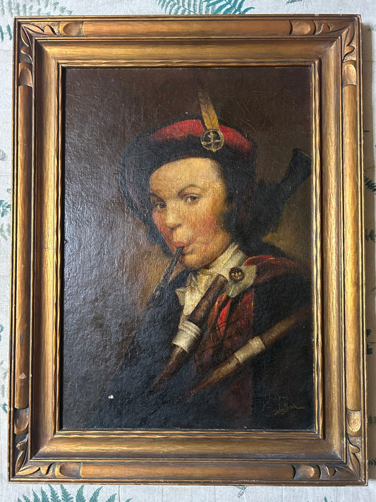 SCOTTISH BAGPIPE PLAYER PAINTING BY ARTIST JOHN BECK 1937