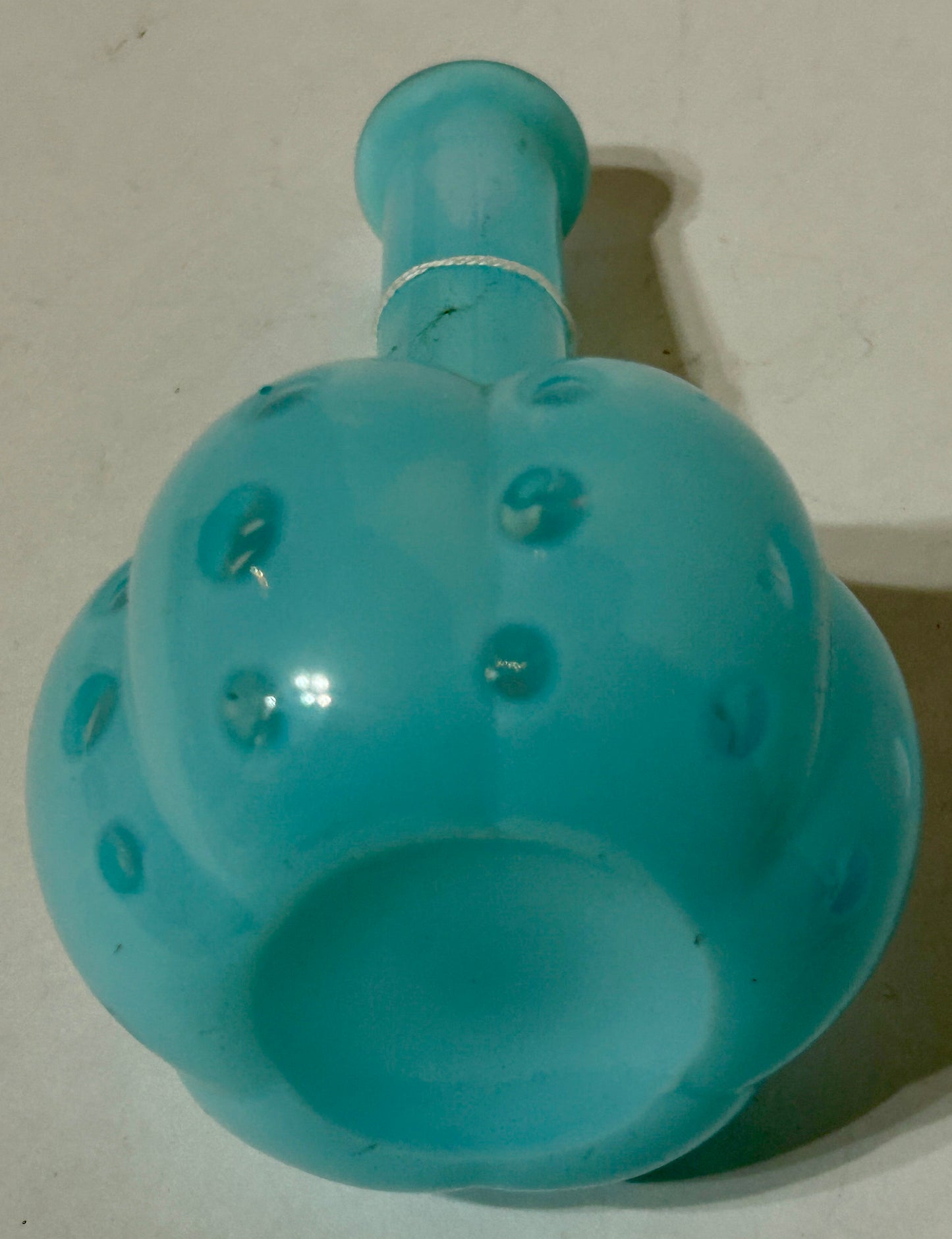 BARBER BOTTLE IN BLUE OPALESCENT COIN DOT DESIGN