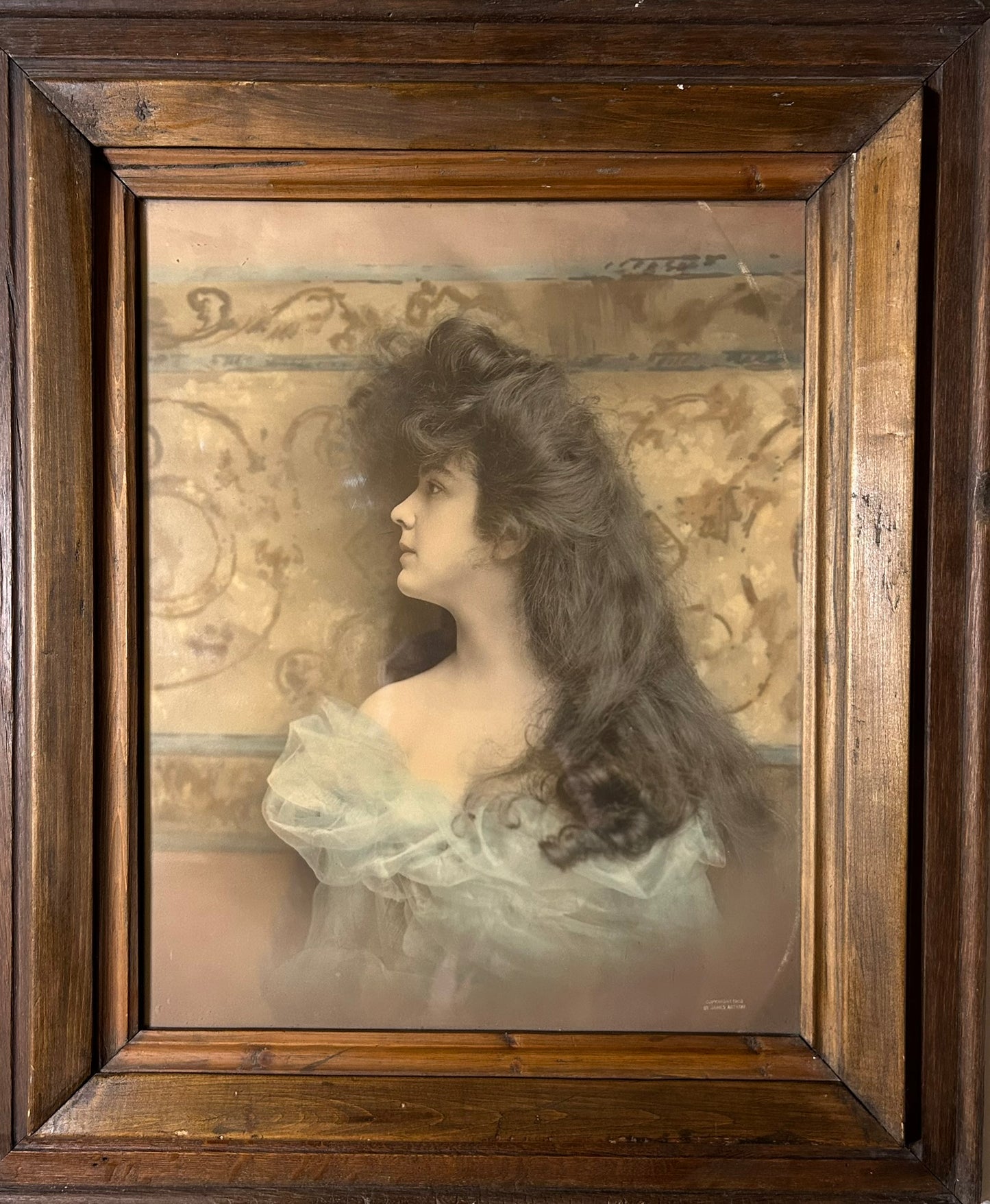 ANTIQUE 1902 PRETTY GIRL HAND TINTED PRINT BY JAMES ARTHUR