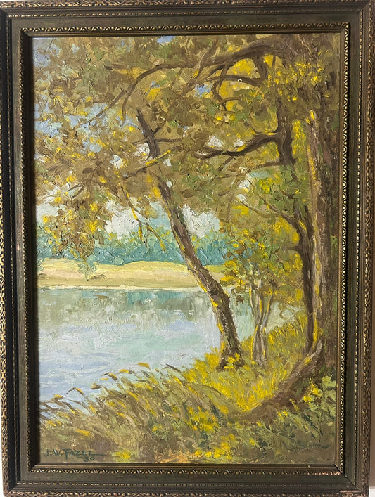 KANSAS ARTIST JOHN W. FAZEL PAINTING OF BAY LAKE IN BRAINERD MINNESOTA