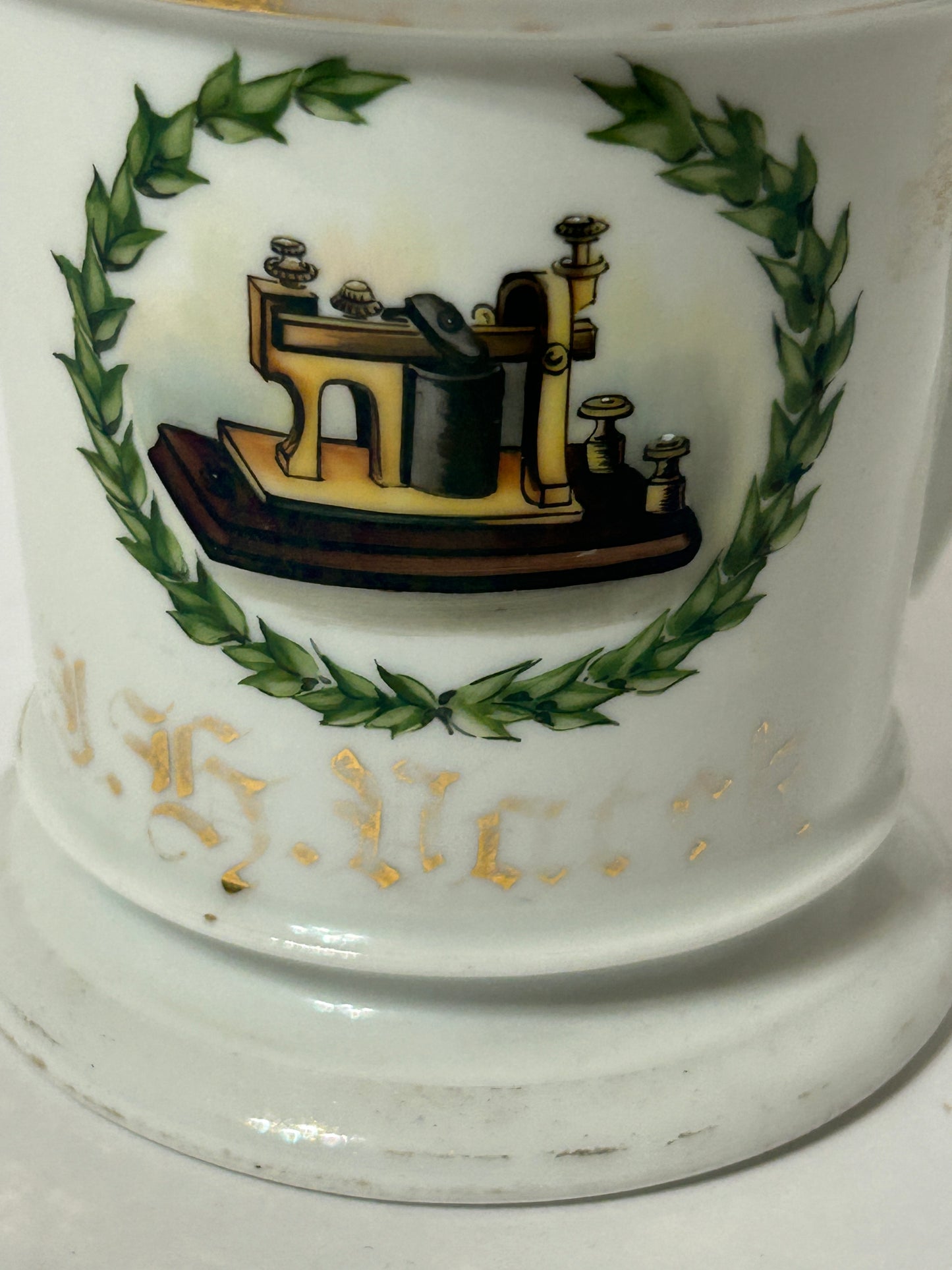 ANTIQUE OCCUPATIONAL SHAVING MUG FOR TELEGRAPH OPERATOR