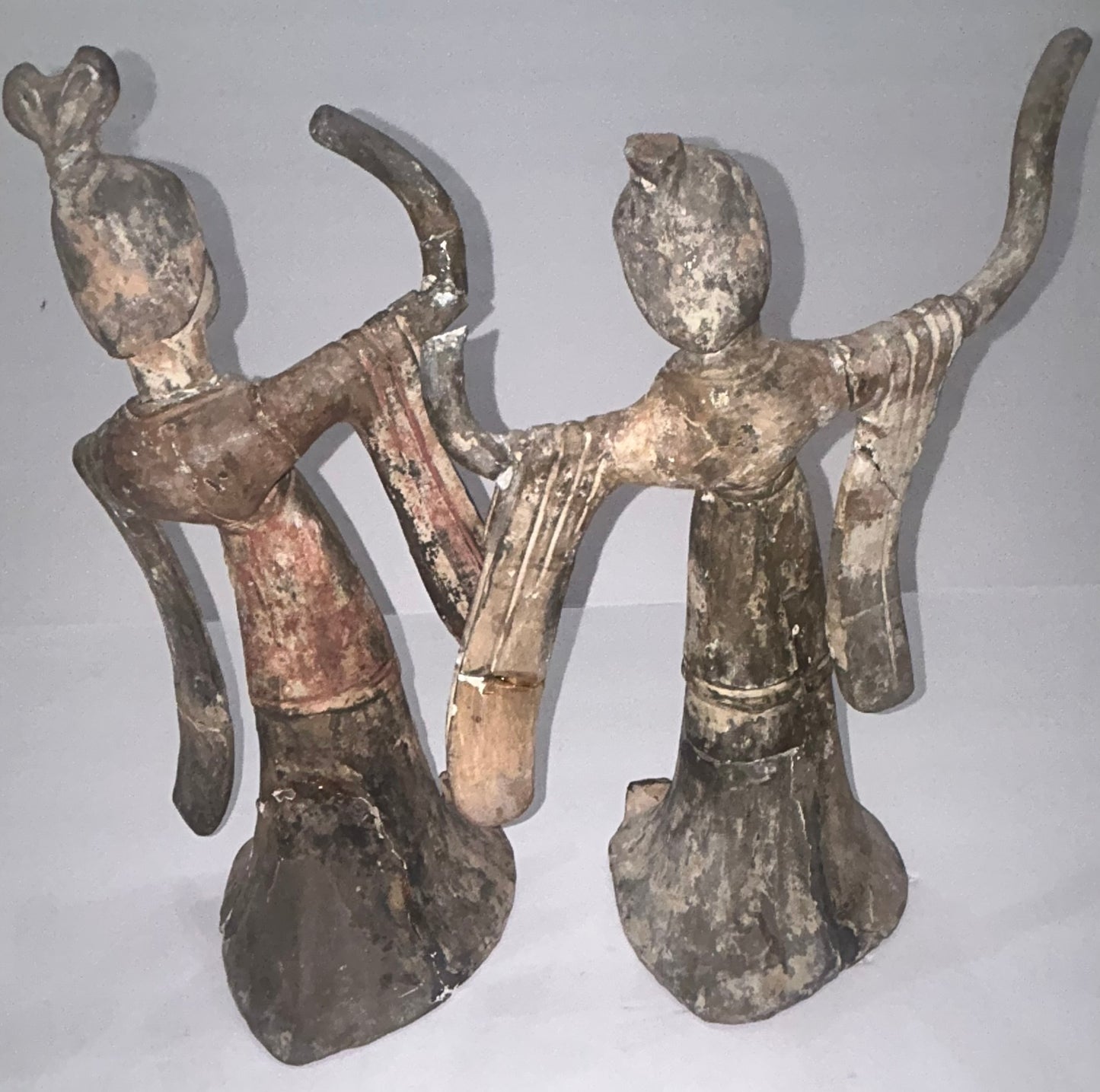 TANG DYNASTY ANCIENT PAIR OF CHINESE TERRACOTTA FEMALE DANCERS 618-907 AD