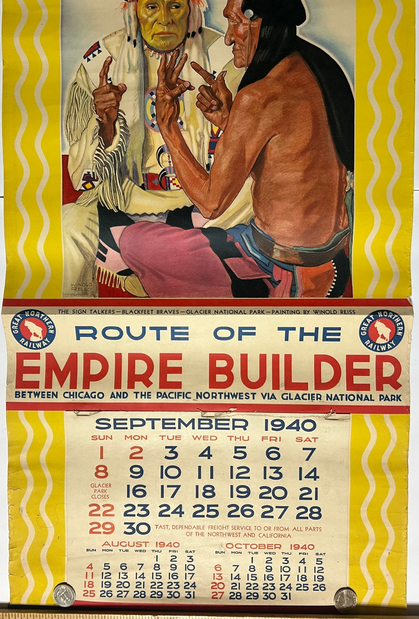 GREAT NORTHERN RAILWAY WINOLD WEISS SIGN TALKERS 1940 CALENDAR