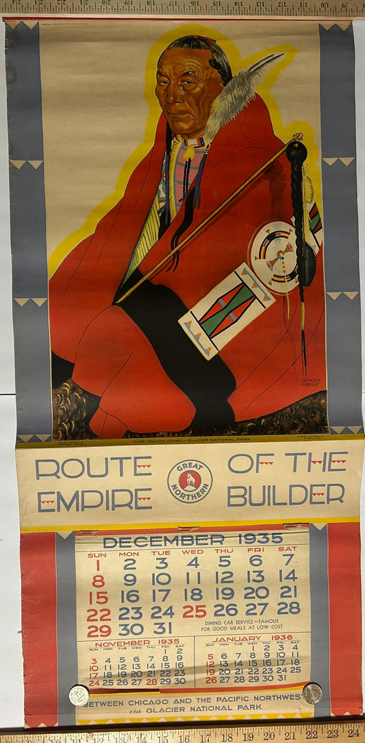 GREAT NORTHERN RAILWAY CHIEF YELLOW KIDNEY WINOLD REISS 1935 CALENDAR