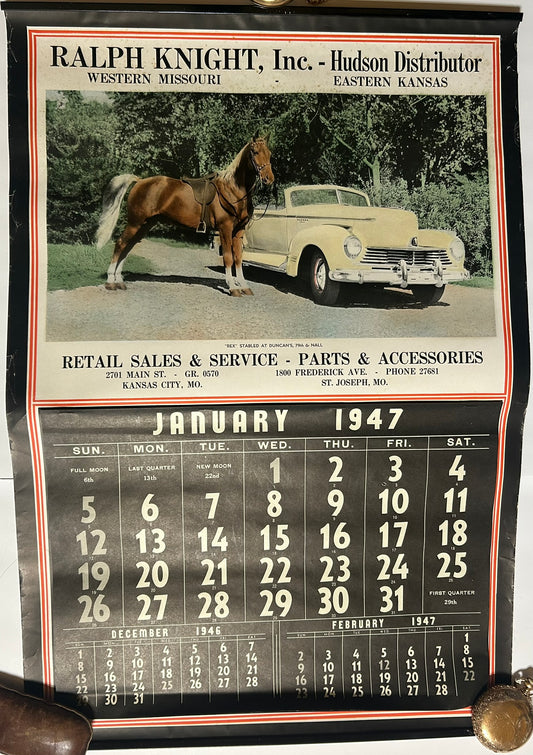 HUDSON CAR 1947 ILLUDTRATED CALENDAR KANSAS CITY AND ST. JOE MISSOURI DEALER