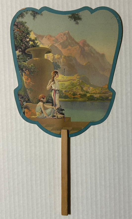 MAGIC OF DAWN ILLUSTRATED ADVERTISING FAN FOR WILTGENS FUNERAL DIRECTORS