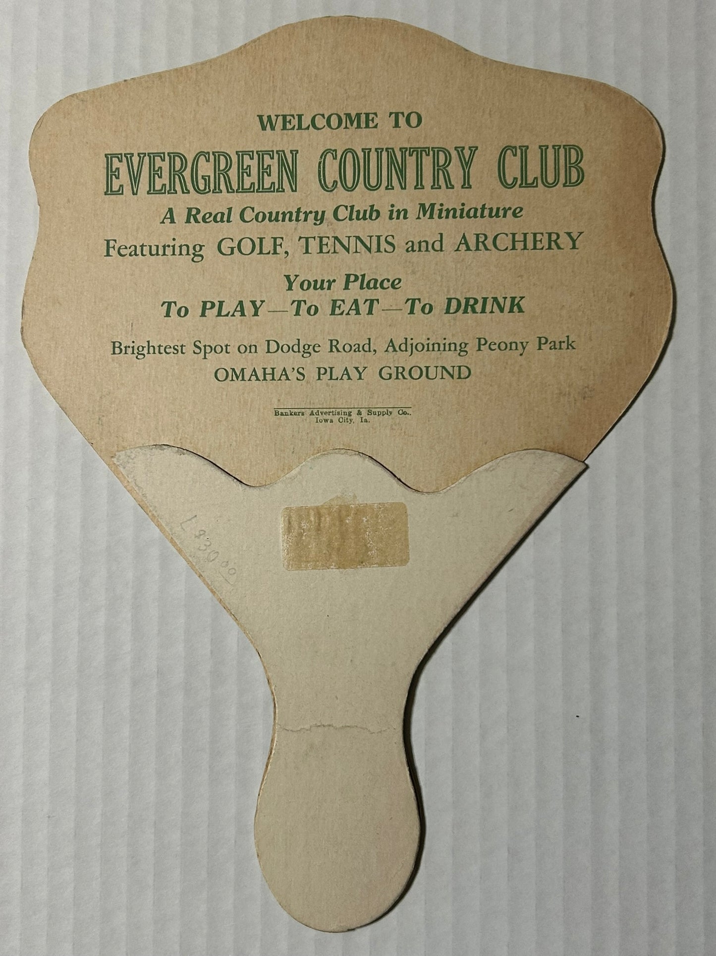 OMAHA NEBRASKA EVERGREEN COUNTRY CLUB ADVERTISING FAN