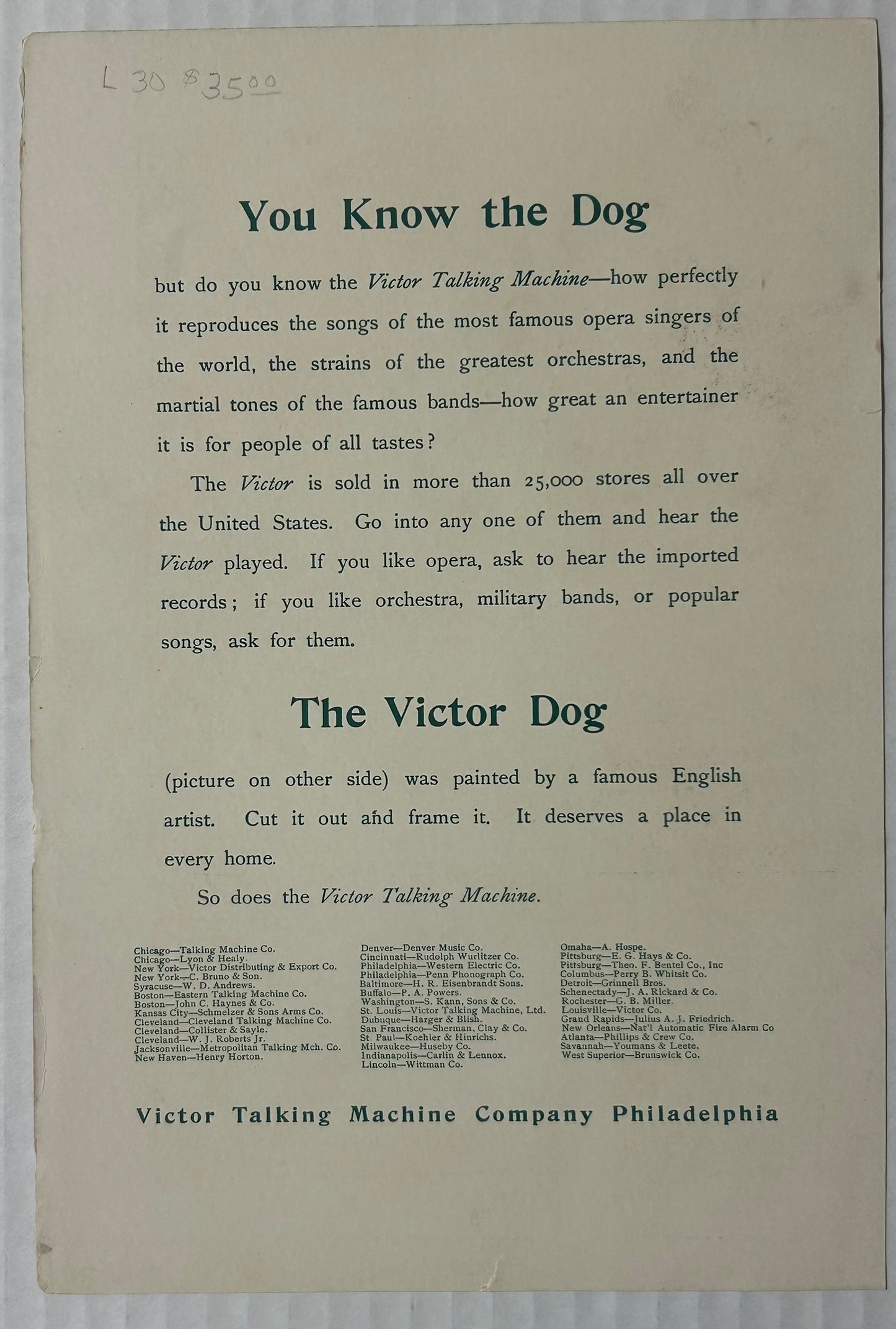 VICTOR TALKING MACHINE NIPPER DOG ANTIQUE ADVERTISEMENT