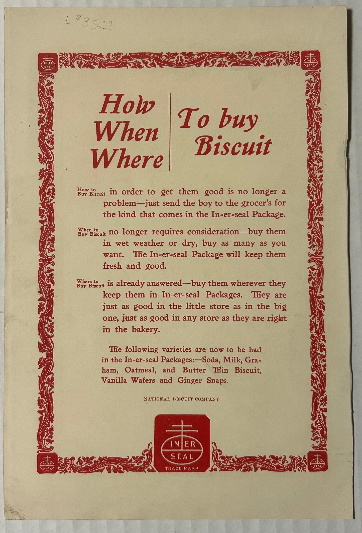 NATIONAL BISCUIT SLICKER BOY ADVERTISEMENT