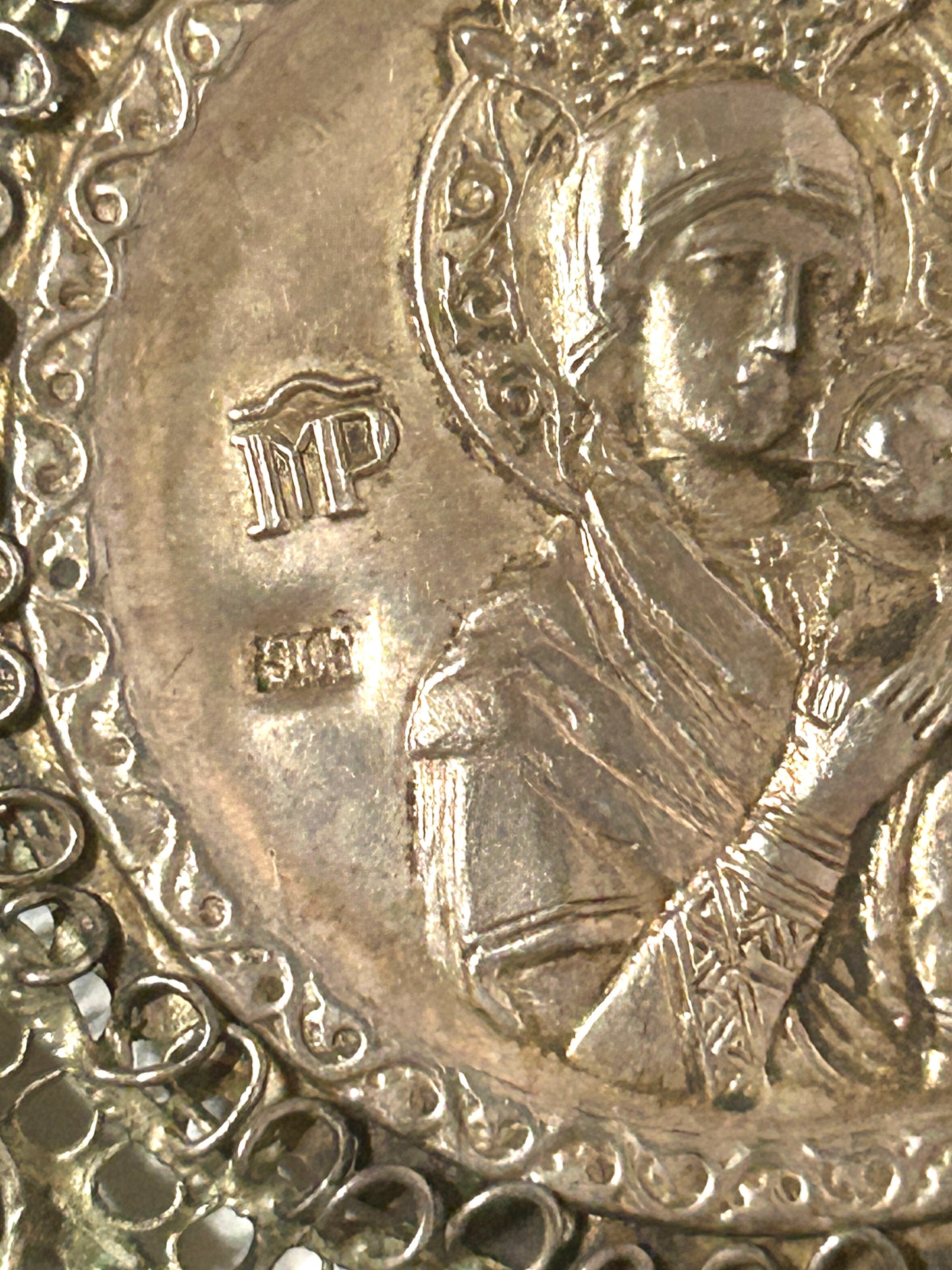 ANTIQUE SILVER LARGE ORTHODOX VIRGIN MARY PENDANT