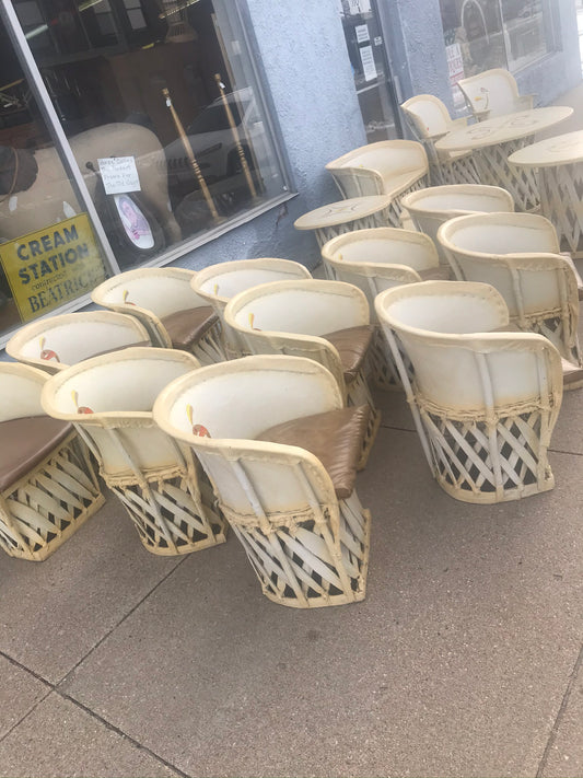 1950's LARGE SET OF PIG SKIN UPHOLSTERED FURNITURE WITH NATIVE AMERICAN MOTIFS