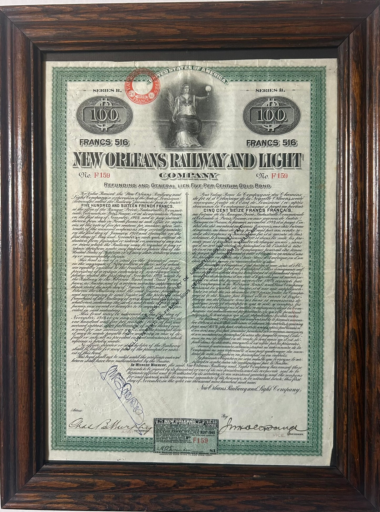NEW ORLEANS RAILWAY & LIGHT CO. 1905 STOCK CERTIFICATE