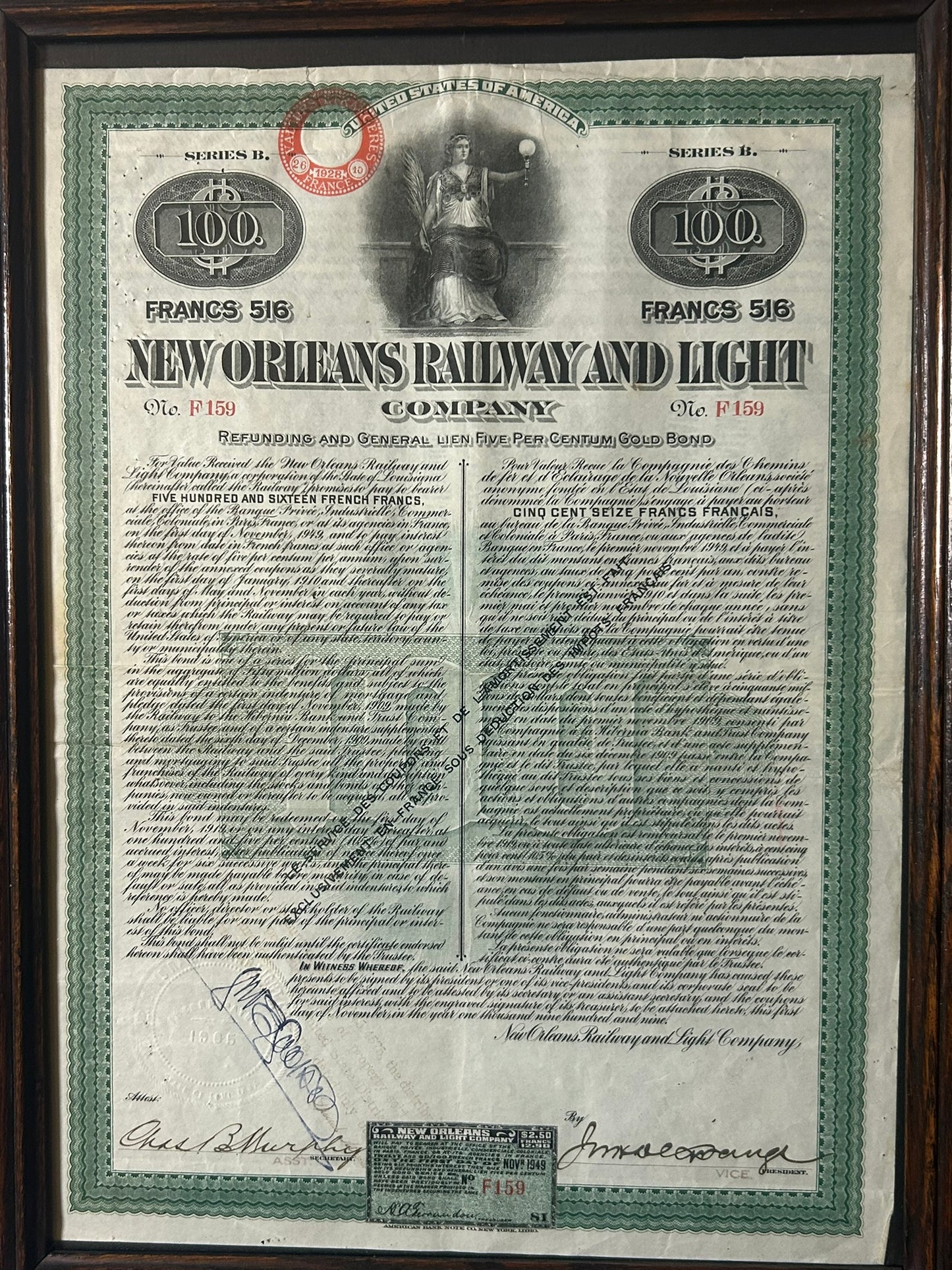 NEW ORLEANS RAILWAY & LIGHT CO. 1905 STOCK CERTIFICATE