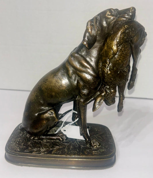 BRONZE OF DOG WITH RABBIT BY FERDINAND PAUTROT