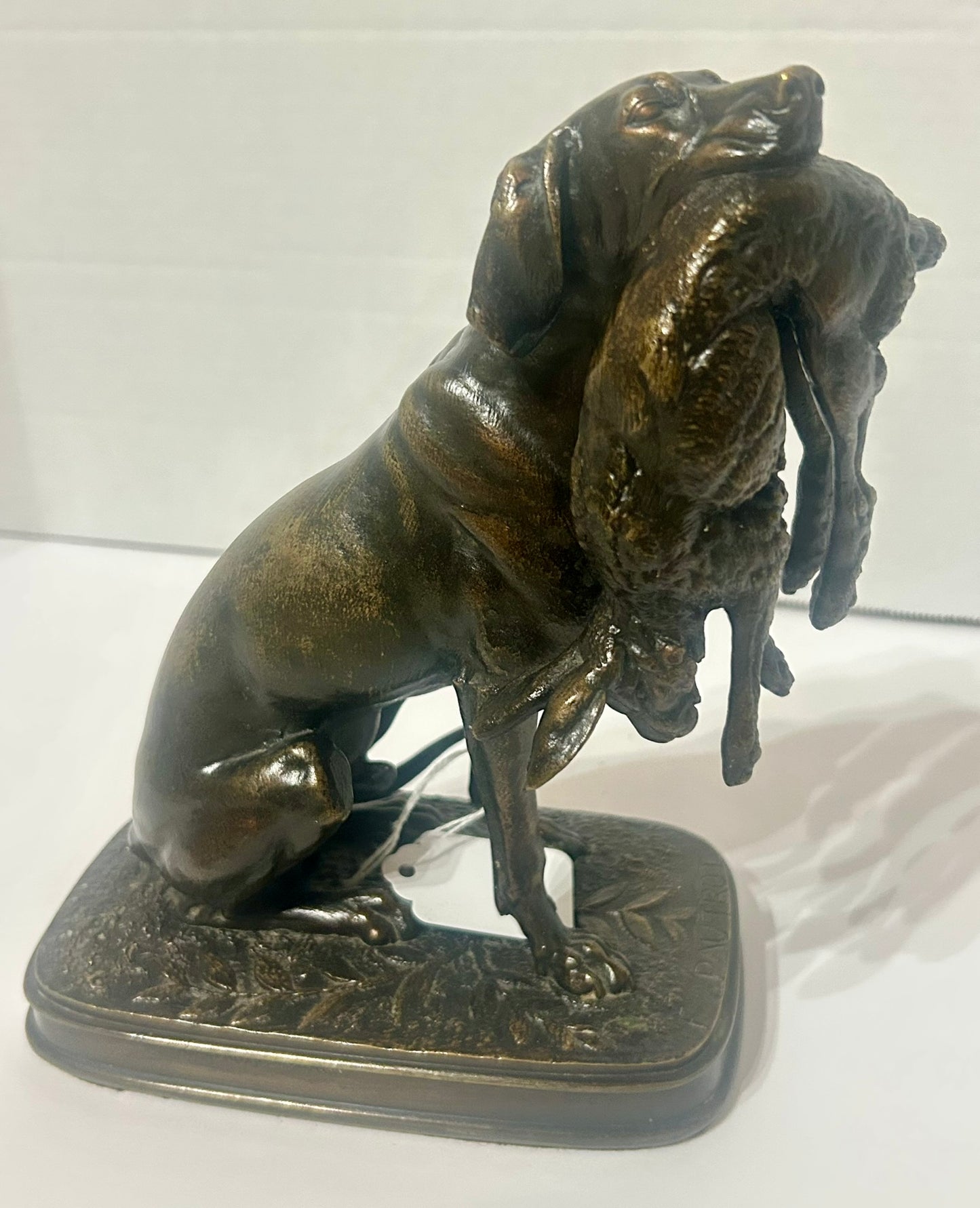 BRONZE OF DOG WITH RABBIT BY FERDINAND PAUTROT
