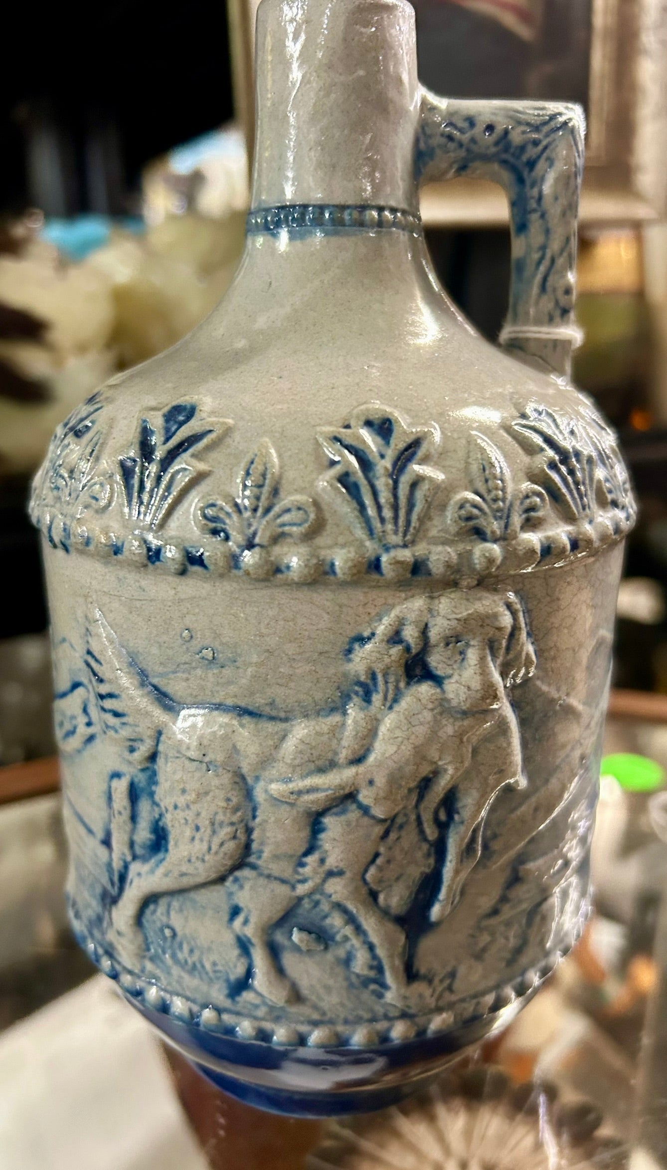 WHITES STONEWARE RABBIT HUNT ANTIQUE JUG