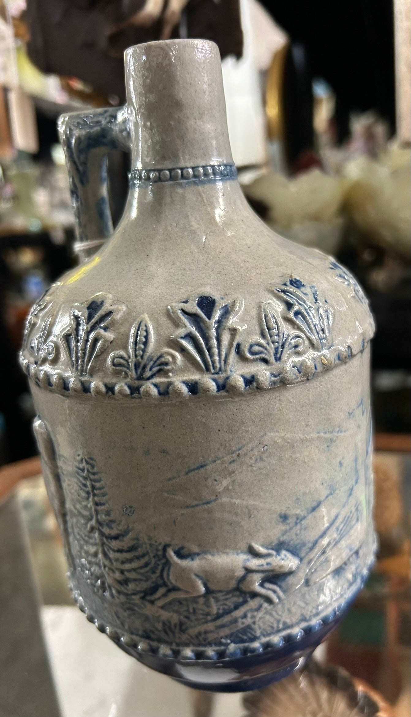 WHITES STONEWARE RABBIT HUNT ANTIQUE JUG