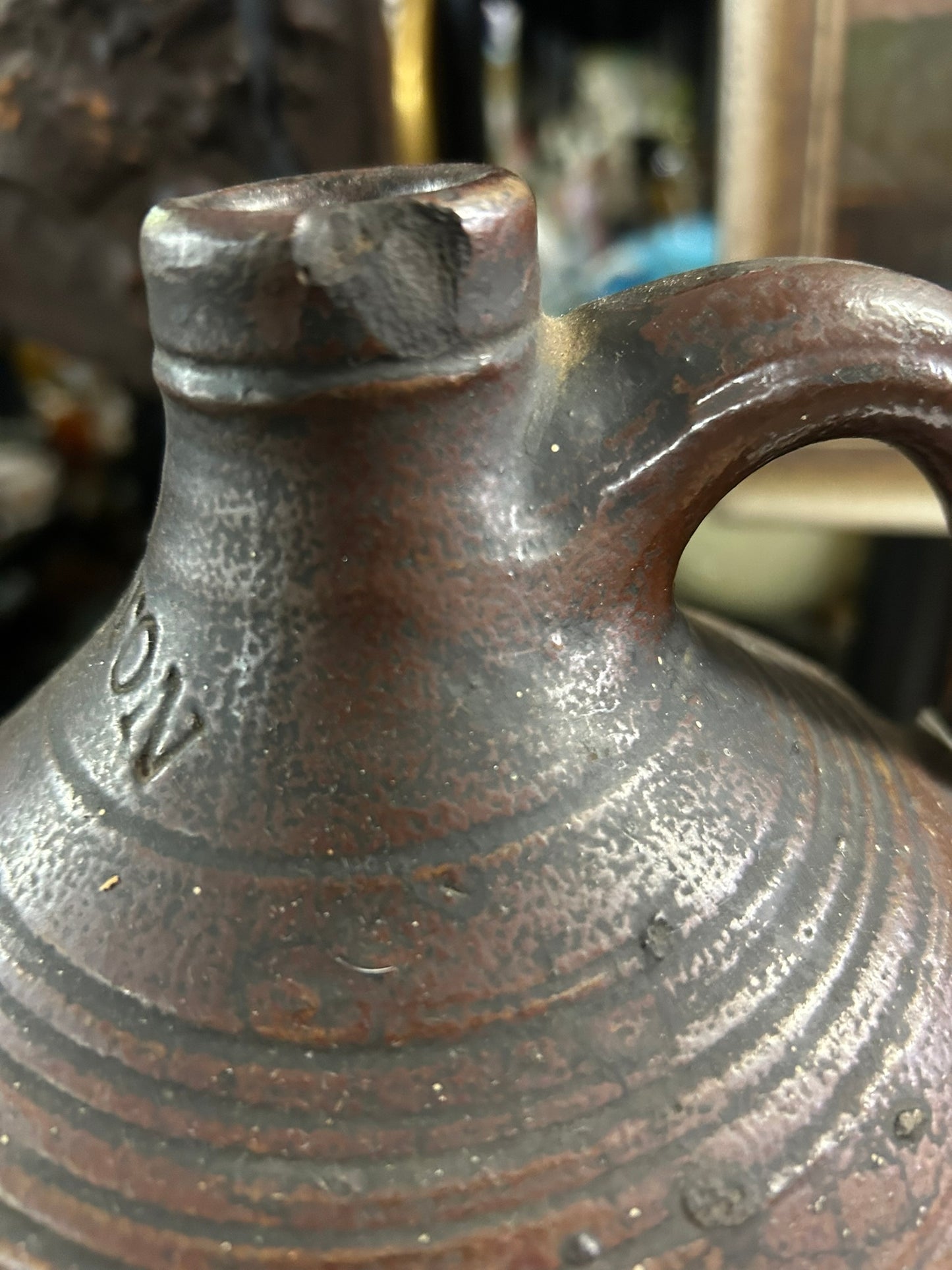 STONEWARE ANTIQUE "BOSTON" CIRCA 1800 MARKED STONEWARE JUG