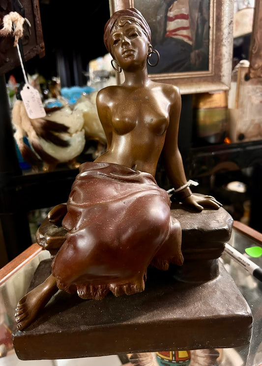 BRONZE ANTIQUE FIGURAL FEMALE NUDE SIGNED VILLANIS WITH REMOVEABLE SKIRT