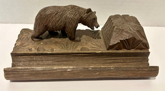 BLACK FOREST CARVED FIGURAL BEAR ANTIQUE INKWELL