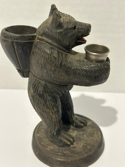 BLACK FOREST CARVED BEAR ANTIQUE THIMBLE HOLDER