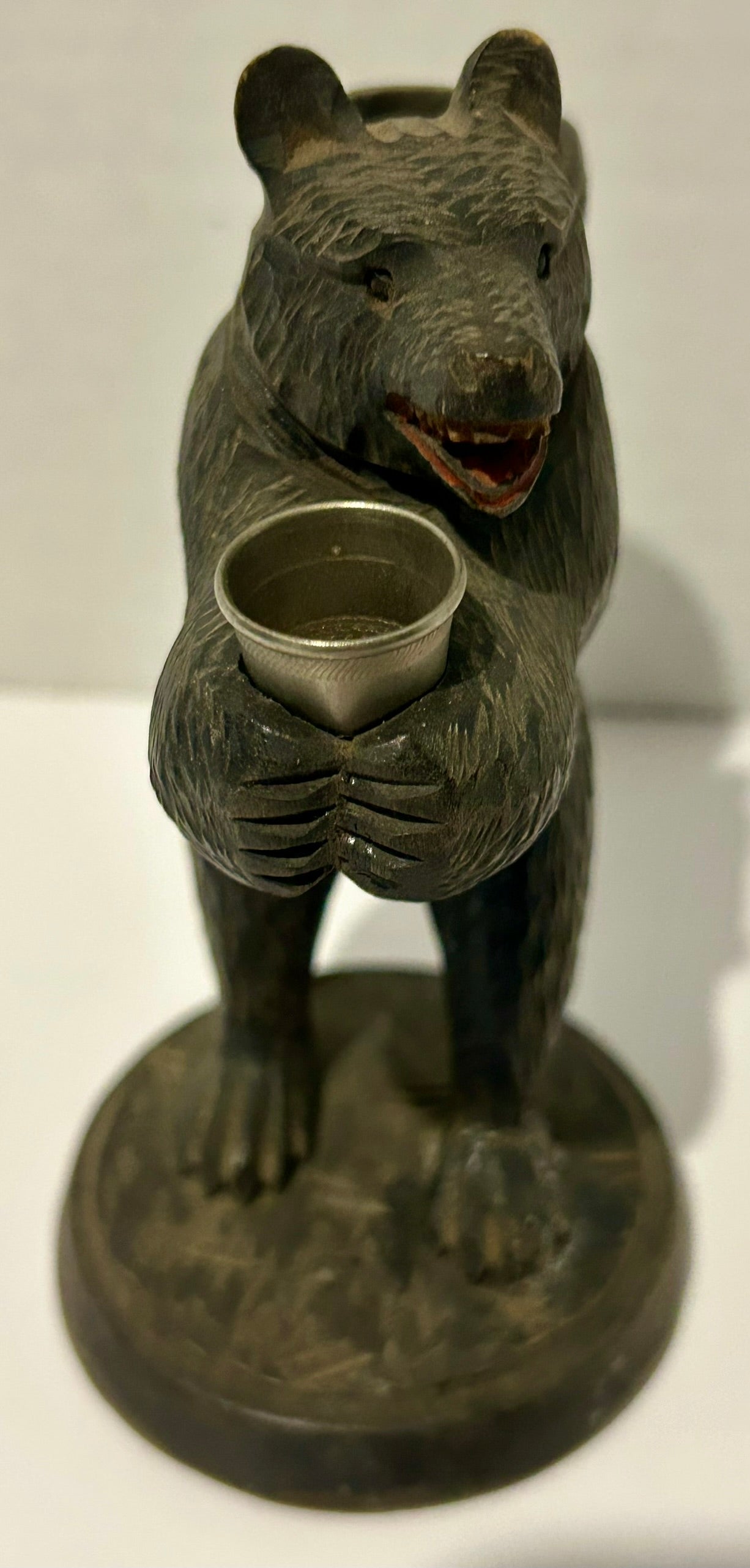 BLACK FOREST CARVED BEAR ANTIQUE THIMBLE HOLDER