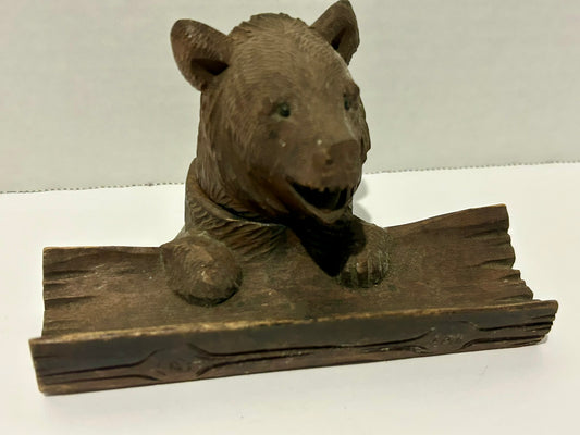 BLACK FOREST CARVED BEAR ANTIQUE INKWELL WITH PEN TRAY