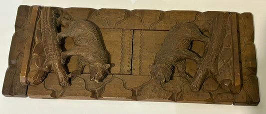 BLACK FOREST CARVED BEARS ANTIQUE BOOK ENDS HOLDER