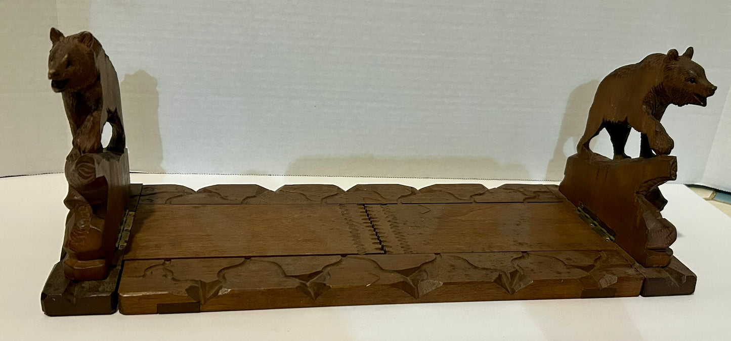 BLACK FOREST CARVED BEARS ANTIQUE BOOK ENDS HOLDER