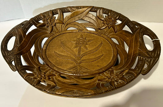 BLACK FOREST CARVED ANTIQUE WOOD MUSICAL TRAY