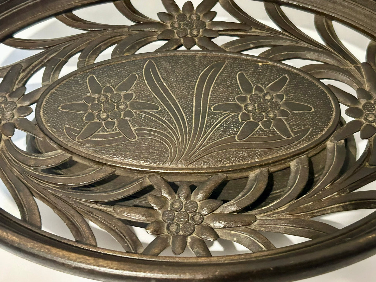 BLACK FOREST CARVED WOODEN ANTIQUE MUSICAL TRAY