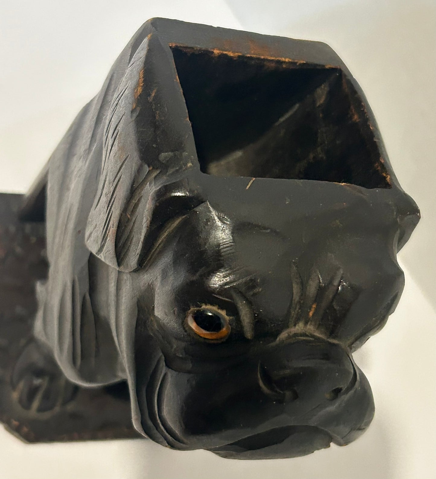 BLACK FOREST CARVED DOG ANTIQUE PENCIL HOLDER