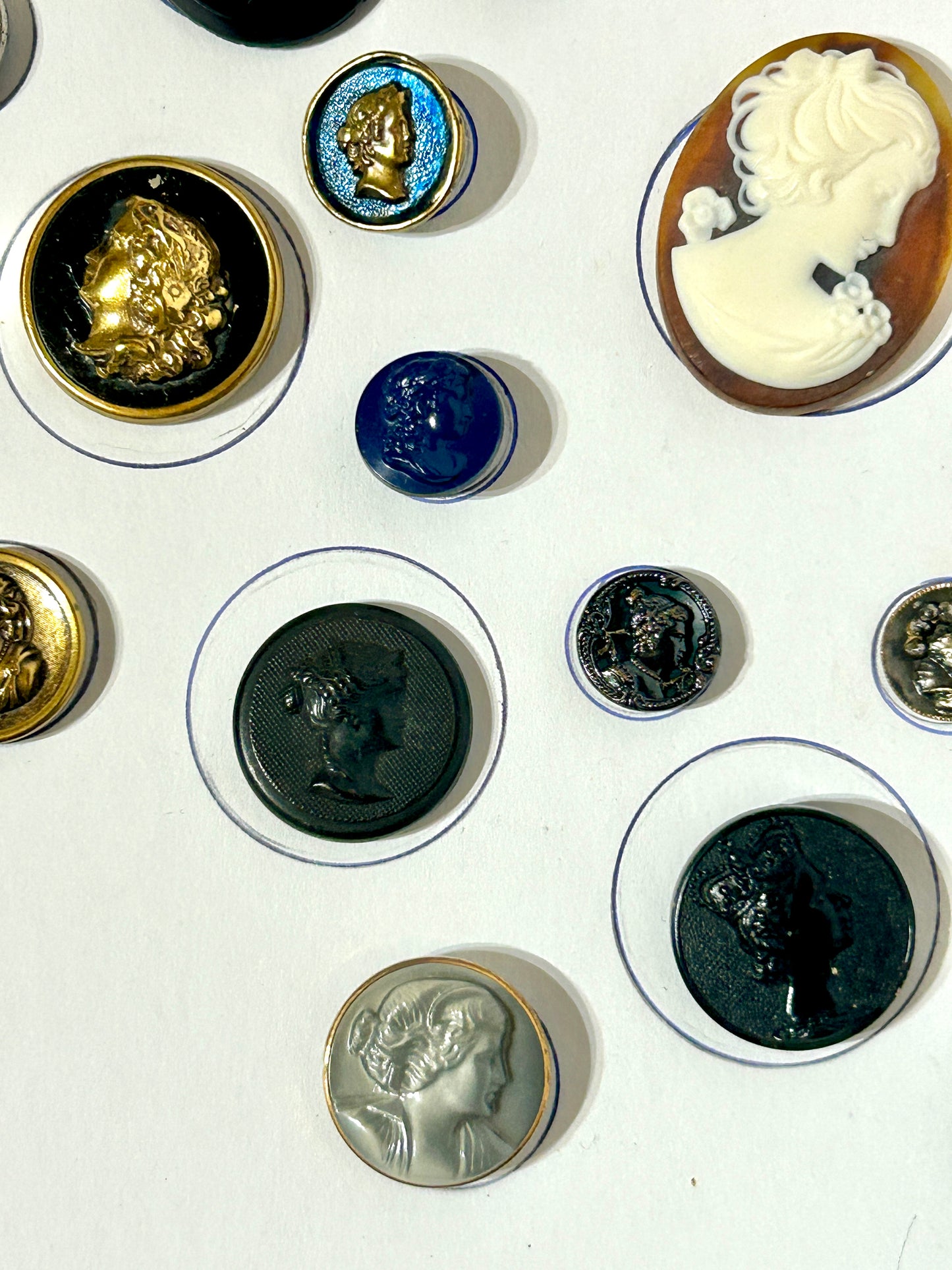 ANTIQUE BUTTONS WITH WOMAN HEADS