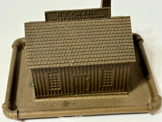 FIGURAL BRASS & BELL BUILDING ADVERTISING ANTIQUE PAPERWEIGHT FOR CRANE CO.