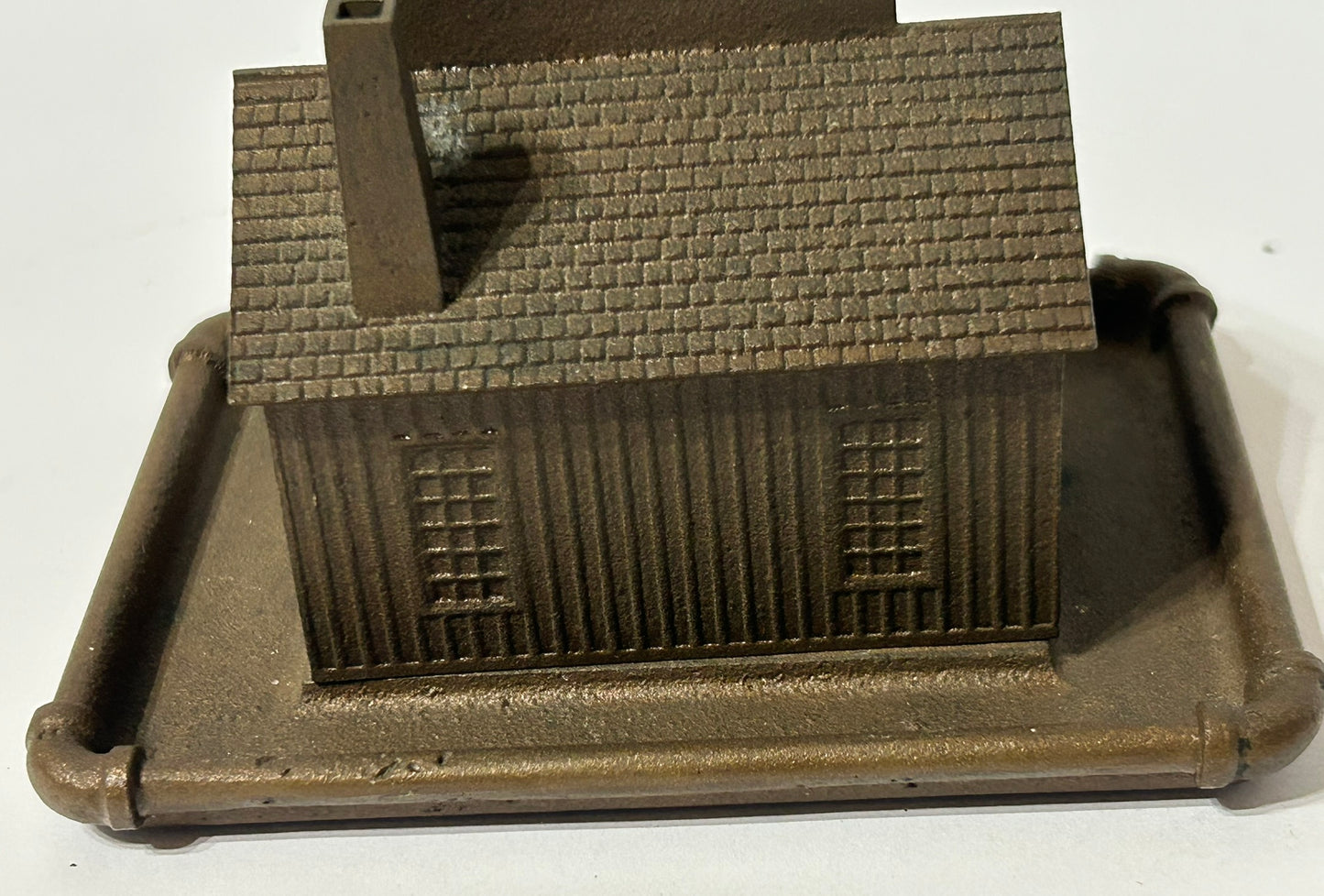 FIGURAL BRASS & BELL BUILDING ADVERTISING ANTIQUE PAPERWEIGHT FOR CRANE CO.