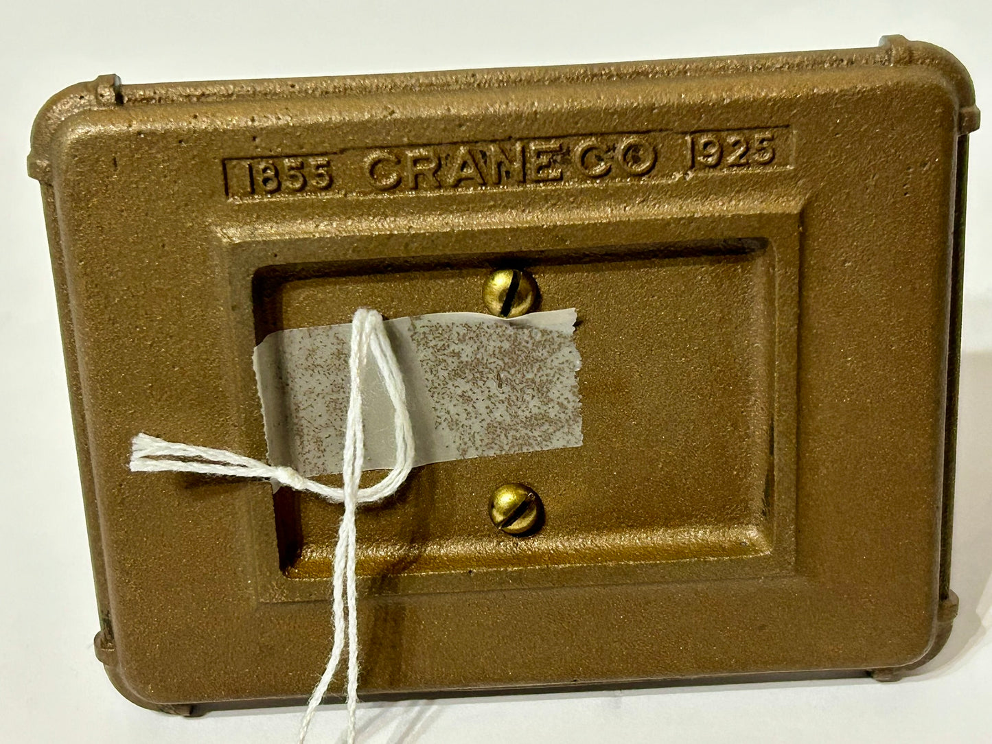 FIGURAL BRASS & BELL BUILDING ADVERTISING ANTIQUE PAPERWEIGHT FOR CRANE CO.