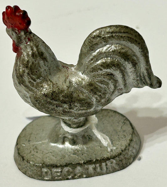 ROOSTER FIGURAL IRON DECATUR ADVERTISING ANTIQUE PAPERWEIGHT