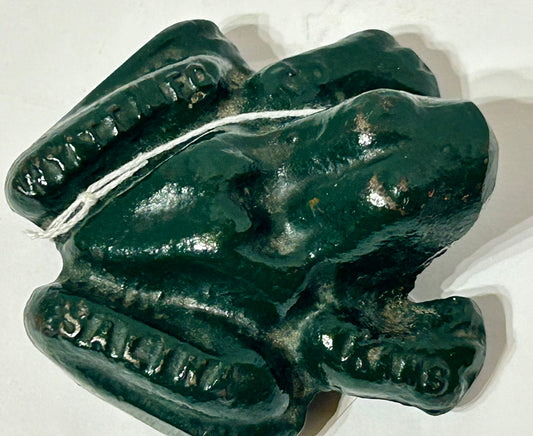 CAST IRON FROG PAPERWEIGHT ADVERTISING WYATT MFG. SALINA KANSAS