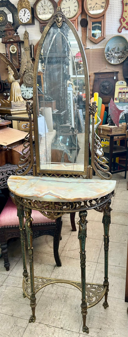 ART DECO METAL CONSOLE TABLE AND MIRROR IN MANNER OF OSCAR BACH
