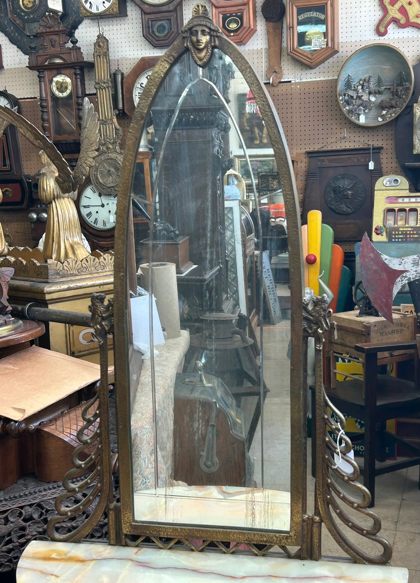 ART DECO METAL CONSOLE TABLE AND MIRROR IN MANNER OF OSCAR BACH