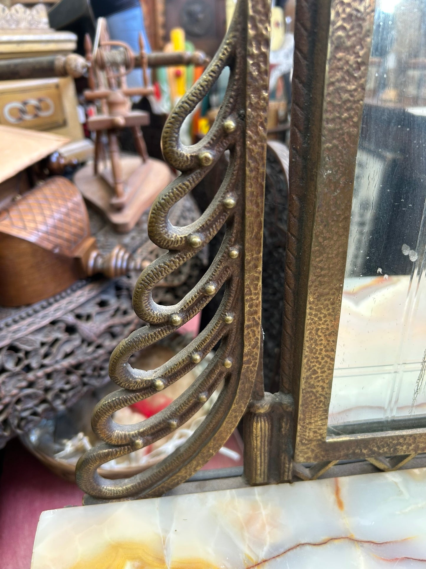 ART DECO METAL CONSOLE TABLE AND MIRROR IN MANNER OF OSCAR BACH