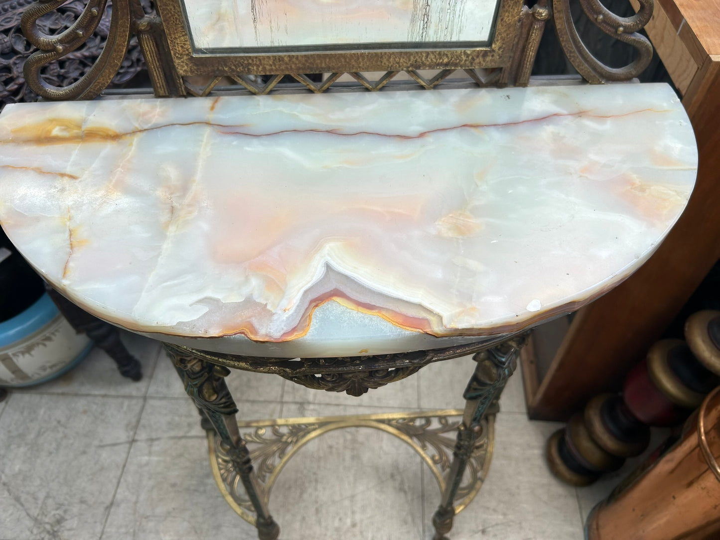 ART DECO METAL CONSOLE TABLE AND MIRROR IN MANNER OF OSCAR BACH
