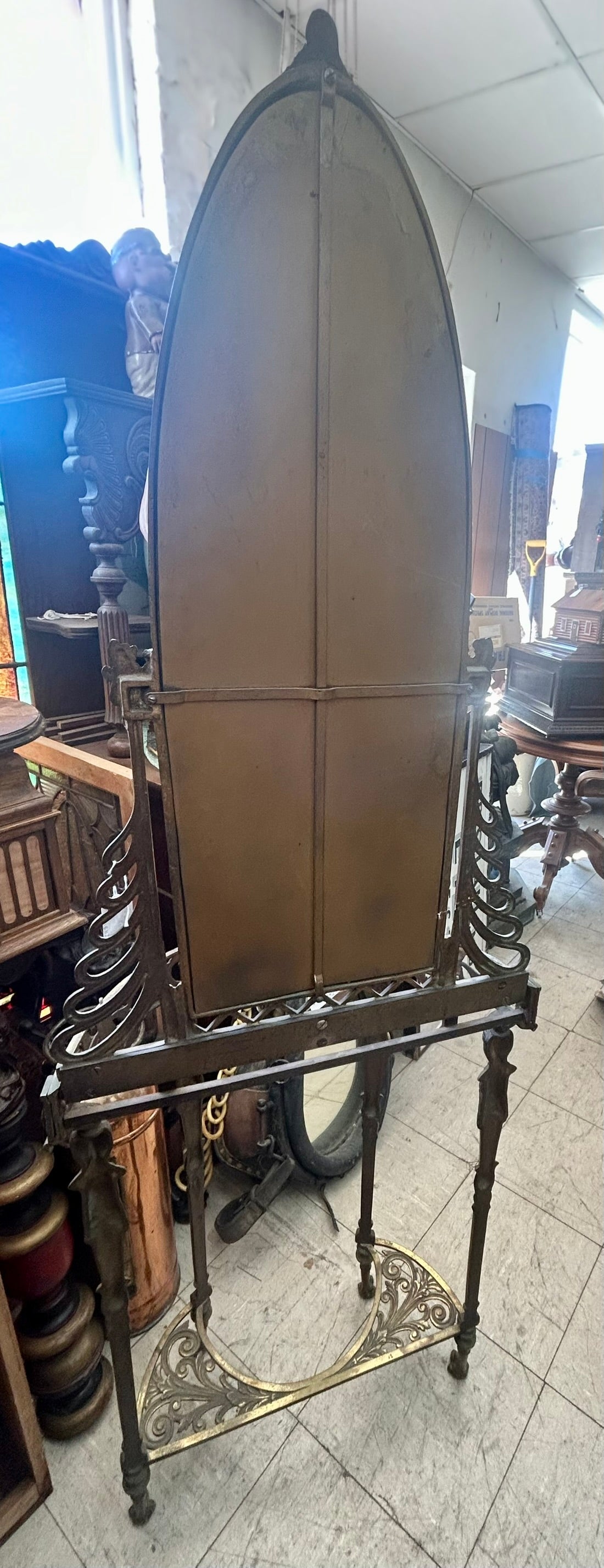 ART DECO METAL CONSOLE TABLE AND MIRROR IN MANNER OF OSCAR BACH