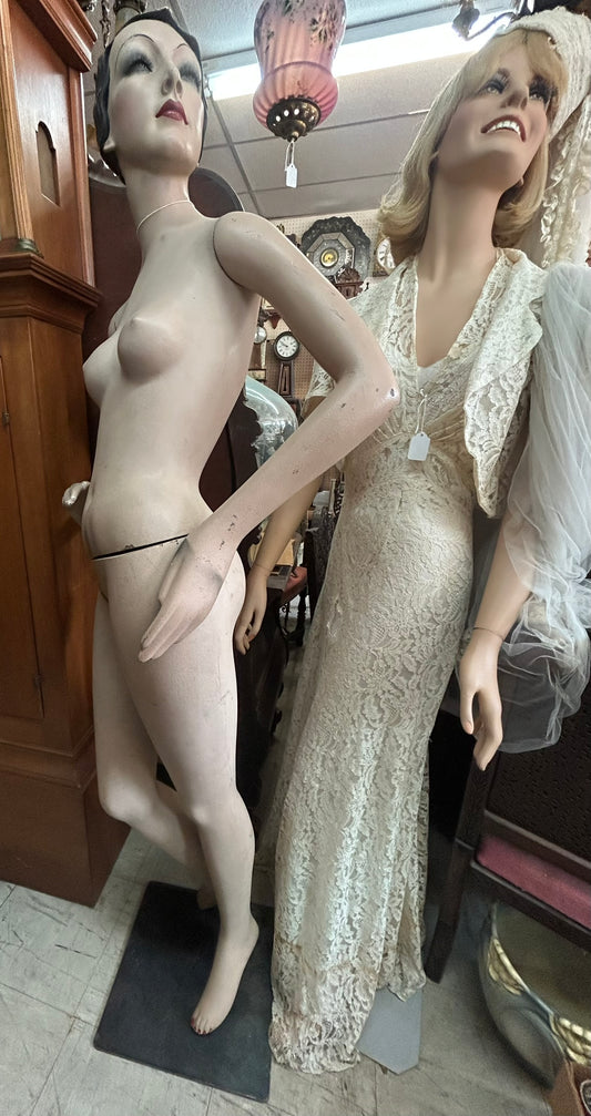 TWO FEMALE MANNEQUINS - ONE DECO PERIOD AND ONE WITH FARRAH FAWCETT SMILE AND PRICED EACH